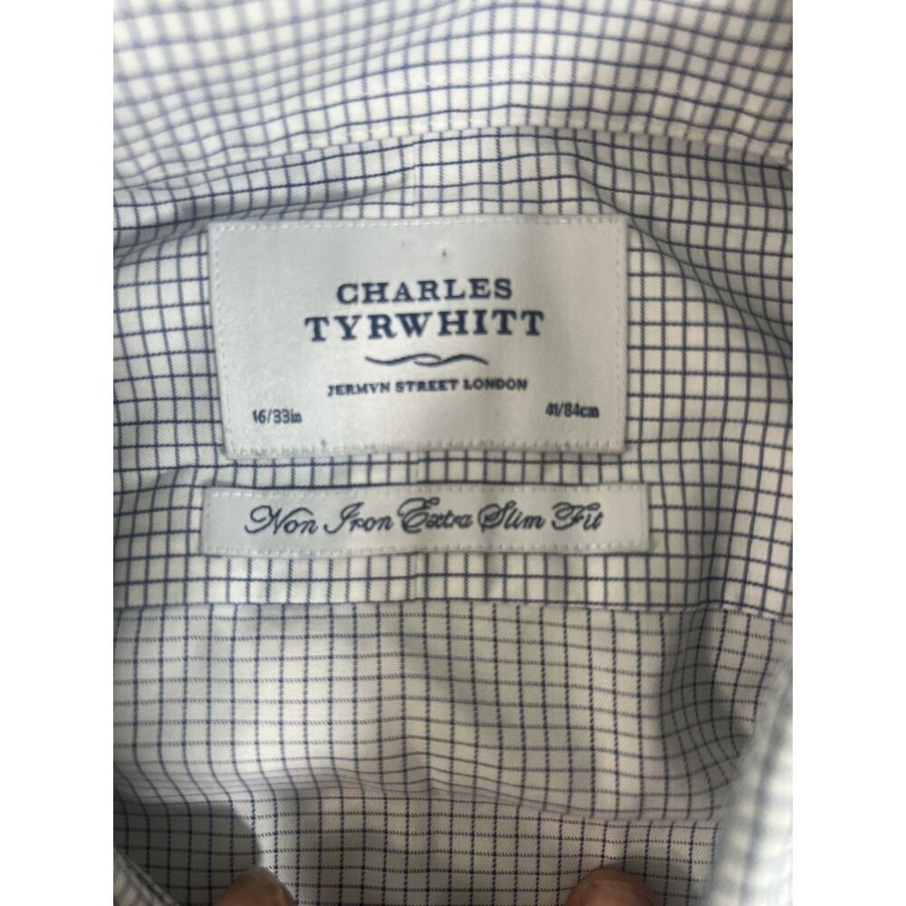 Charles Tyrwhitt Blue Check Non-Iron Slim Fit Dress Shirt for Men 16/33in